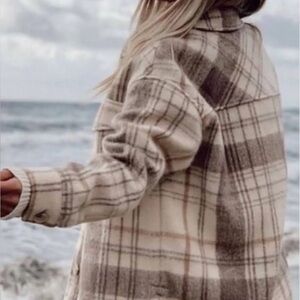 Zara Beige Plaid Utility Jacket